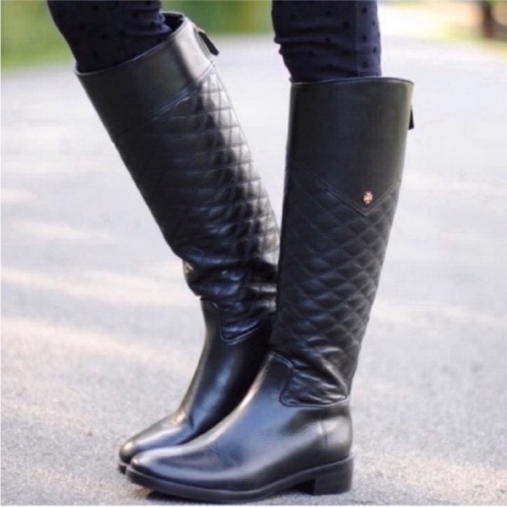 Tory Burch Claremont Quilted Black Leather Boots Size 8